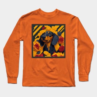 Dogs, dachshund and flowers, dog, style vector (yellow version 2 dachshund) Long Sleeve T-Shirt